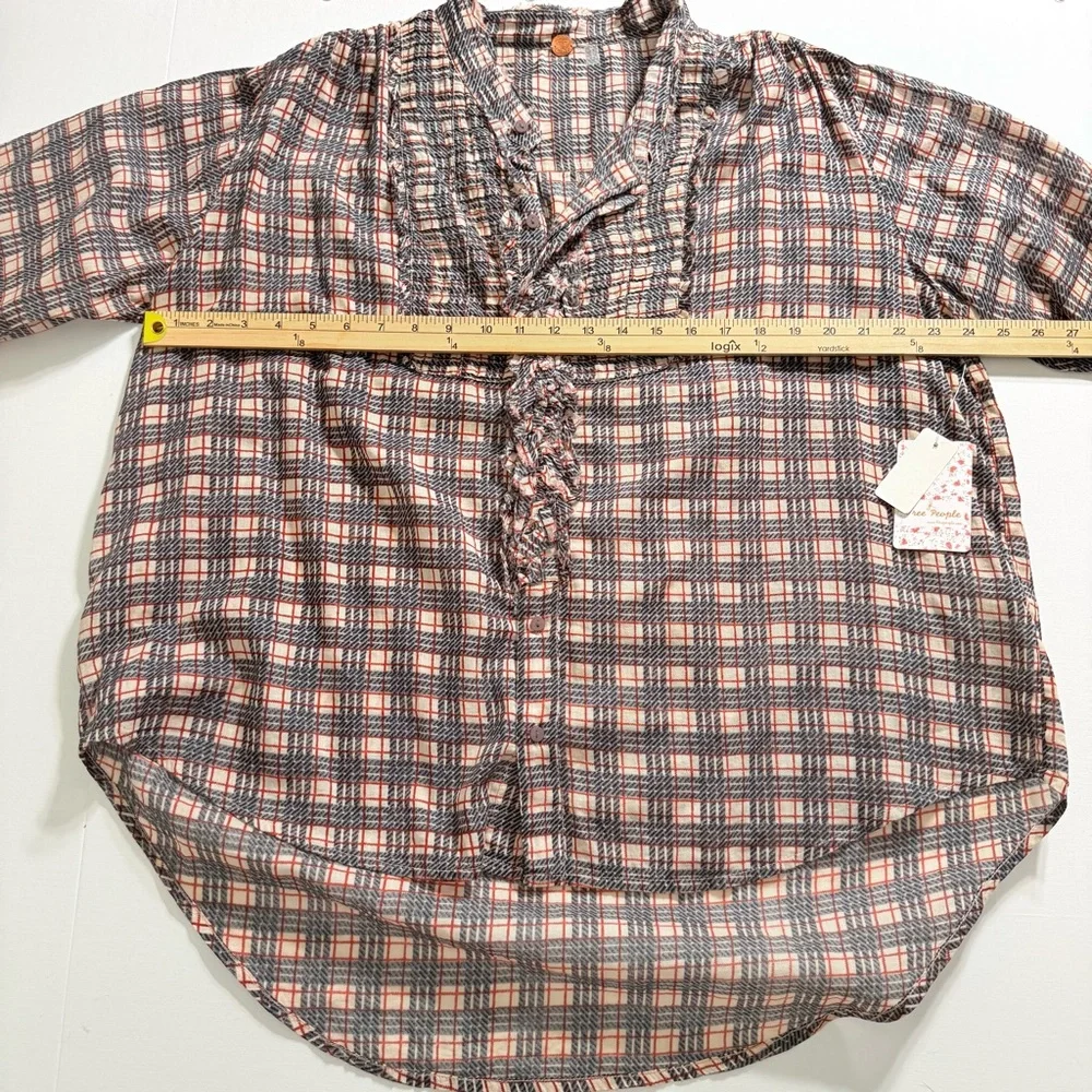 Free People FP One Plaid Ruffle‎ Smocked Tunic Blouse NWT S Small